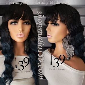 Sexy human hair deep wave blue ombre wig